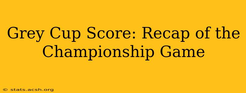 Grey Cup Score: Recap of the Championship Game