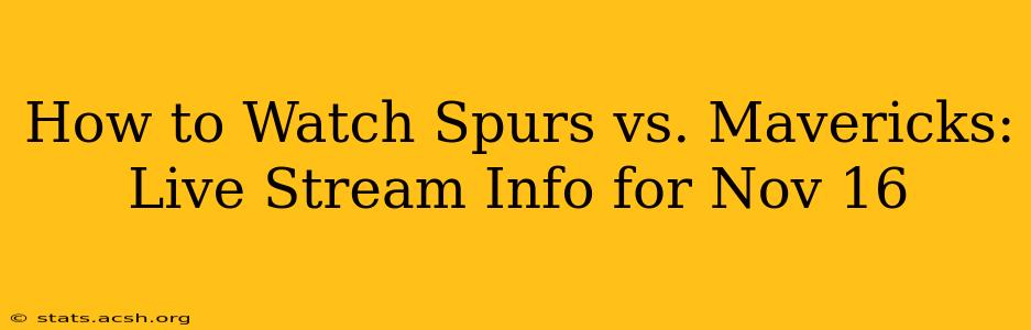 How to Watch Spurs vs. Mavericks: Live Stream Info for Nov 16