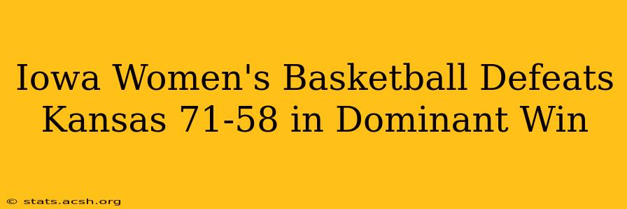 Iowa Women's Basketball Defeats Kansas 71-58 in Dominant Win